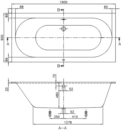 план схема ванны Villeroy& Boch Oberon BQ199OBE2V