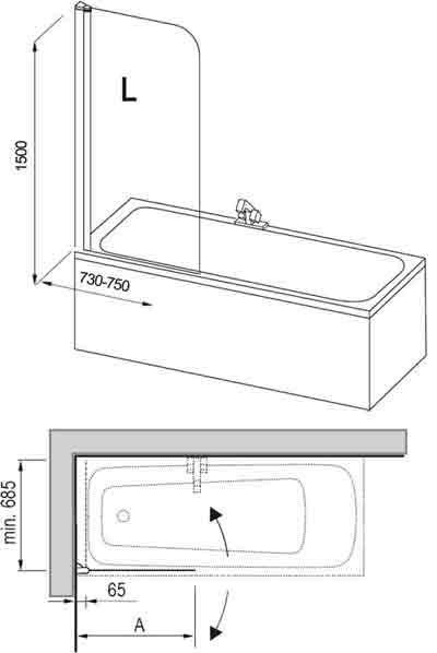 чертежи шторки для ванны Ravak EVS1-75